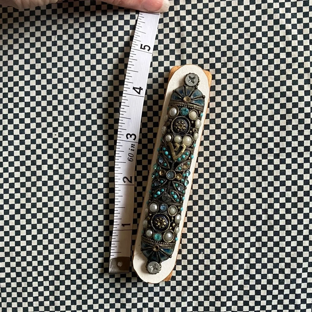 Mezuzah in Sky Blue Gold & Pearls - Picture 6 of 7